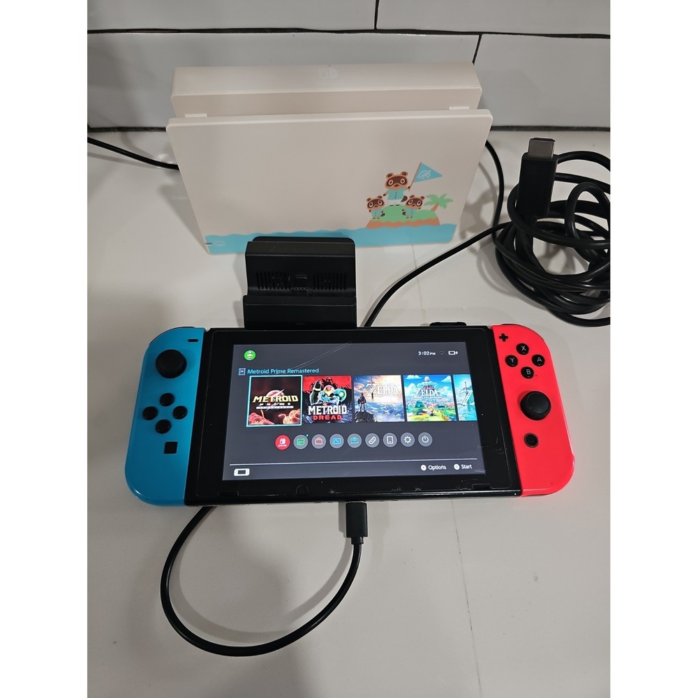 Nintendo Switch HAC-001 Console w/ Dock Neon Red/Blue Joy-Con Cracked Screen